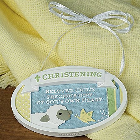 Christening Adornment with Lamb Raised Design Resin Hanging Ornament - Abbey Press